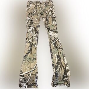 Camo Flared Cargo Pants - Beige Green Brown